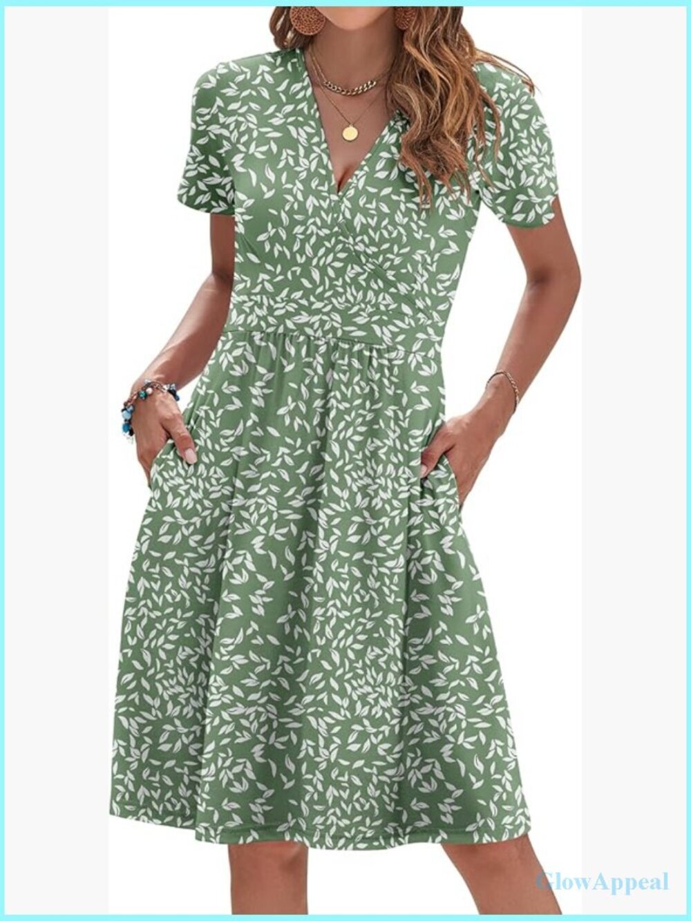 Short Sleeve V Neck Floral Sundress with Pockets